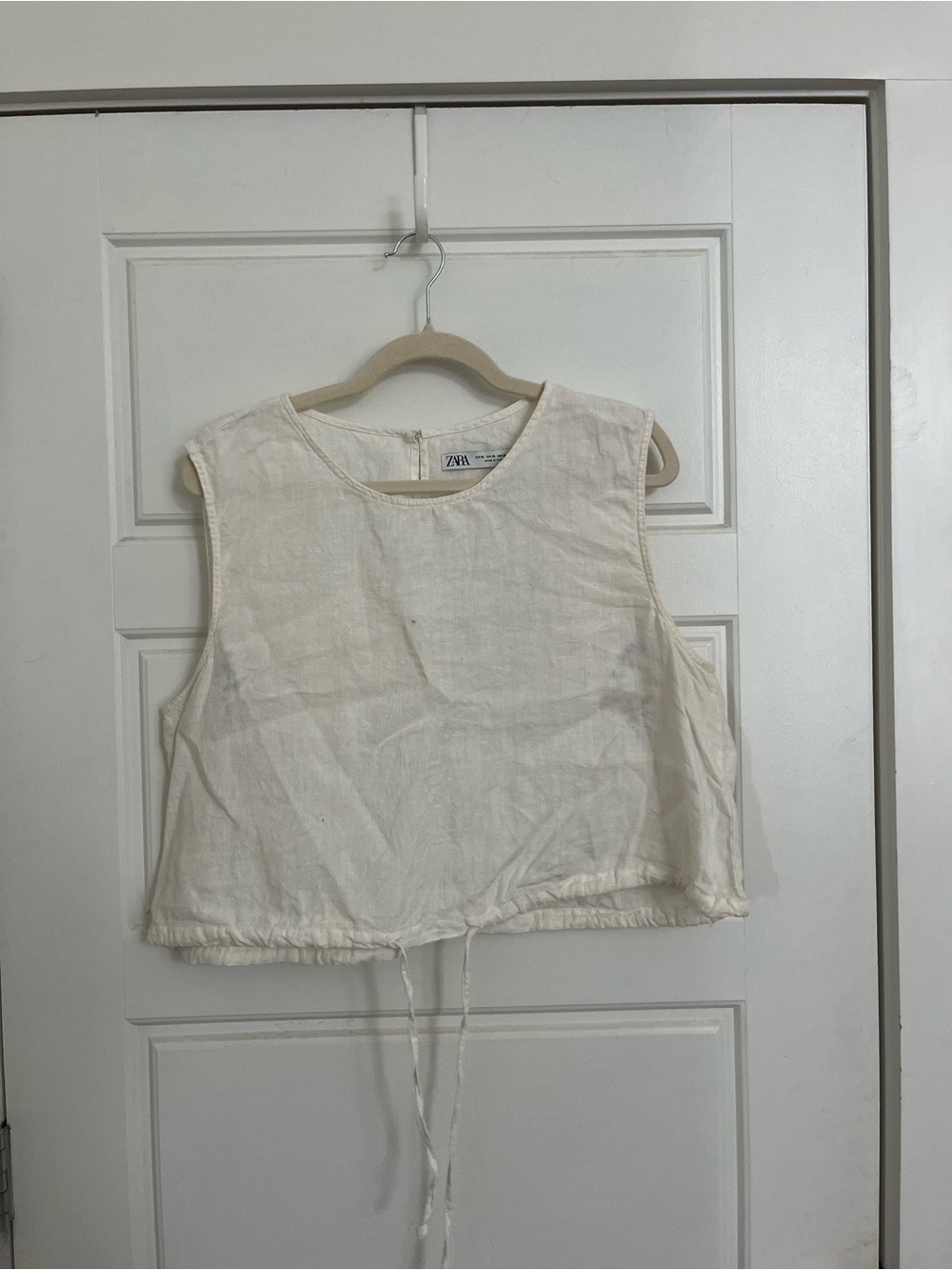 Zara Cream Drawstring Linen Crop Top